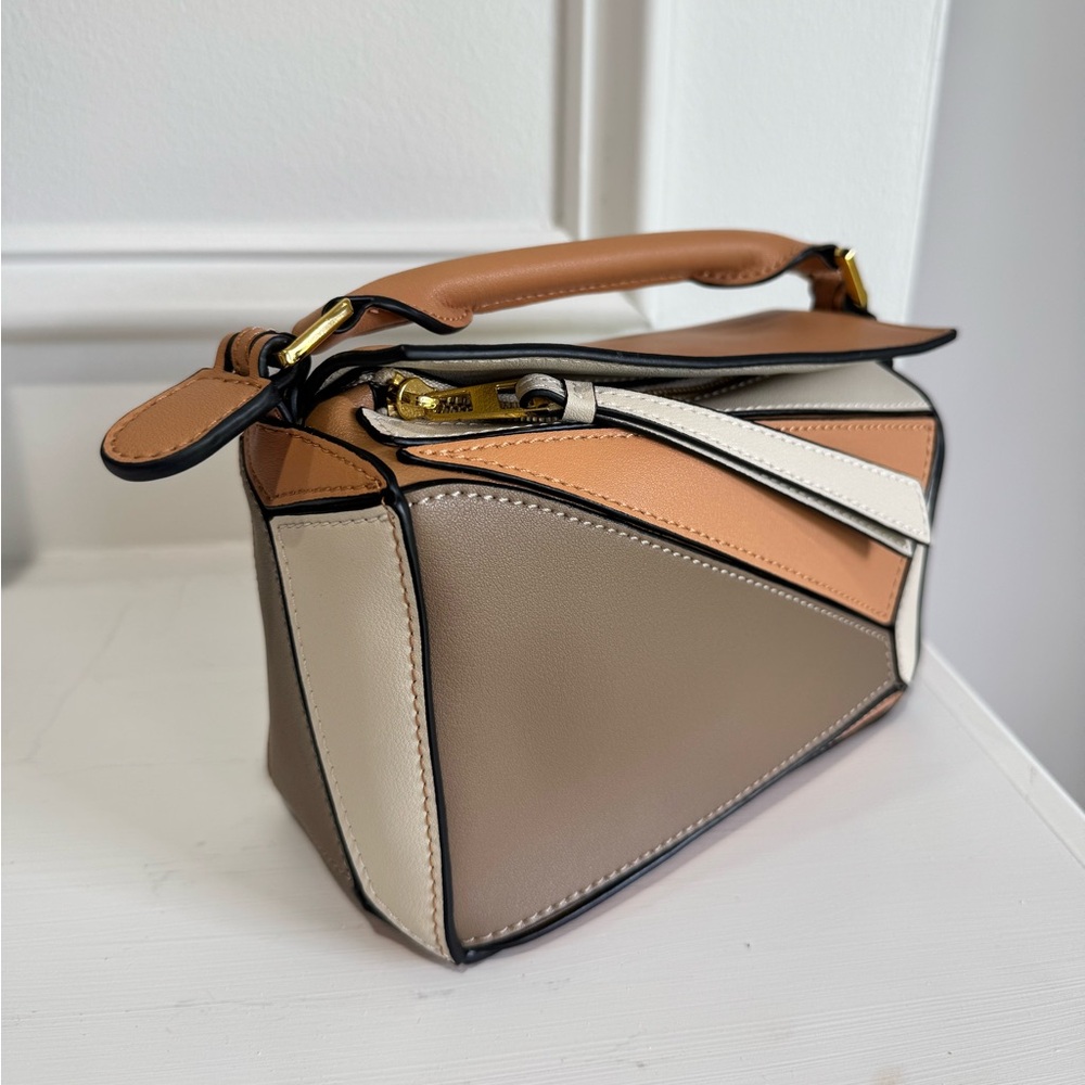 Mini Geo Panel Structured Bag - Brown/Copper/Beige - Picture 2 of 14